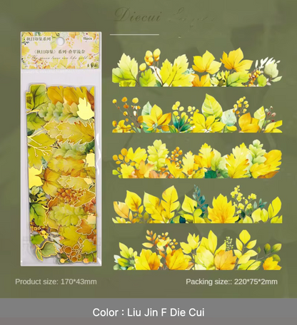 15 Tiras de Hojas de otoño con detalles dorados