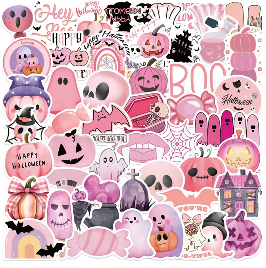 50 Stickers Vinil Halloween Rosa
