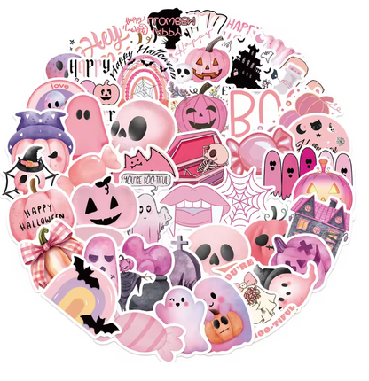 50 Stickers Vinil Halloween Rosa