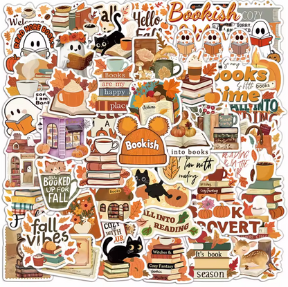 50 Stickers Vinil Lectura & Fantasmas Otoño