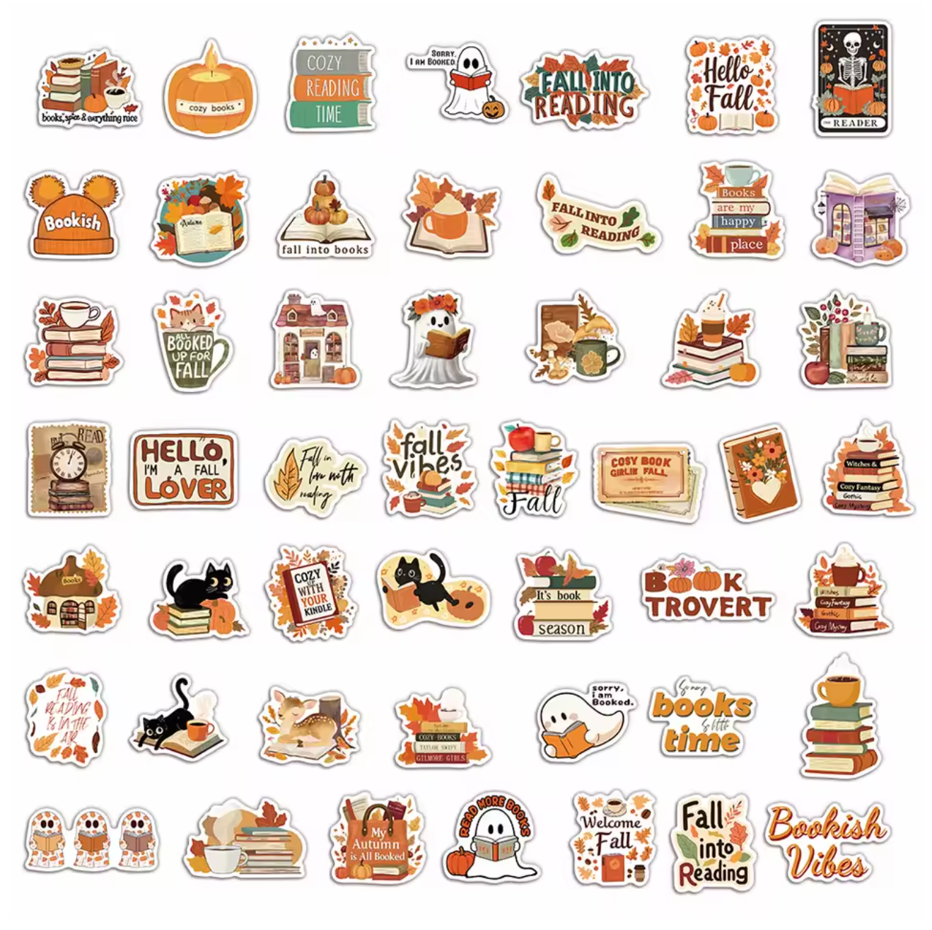 50 Stickers Vinil Lectura & Fantasmas Otoño