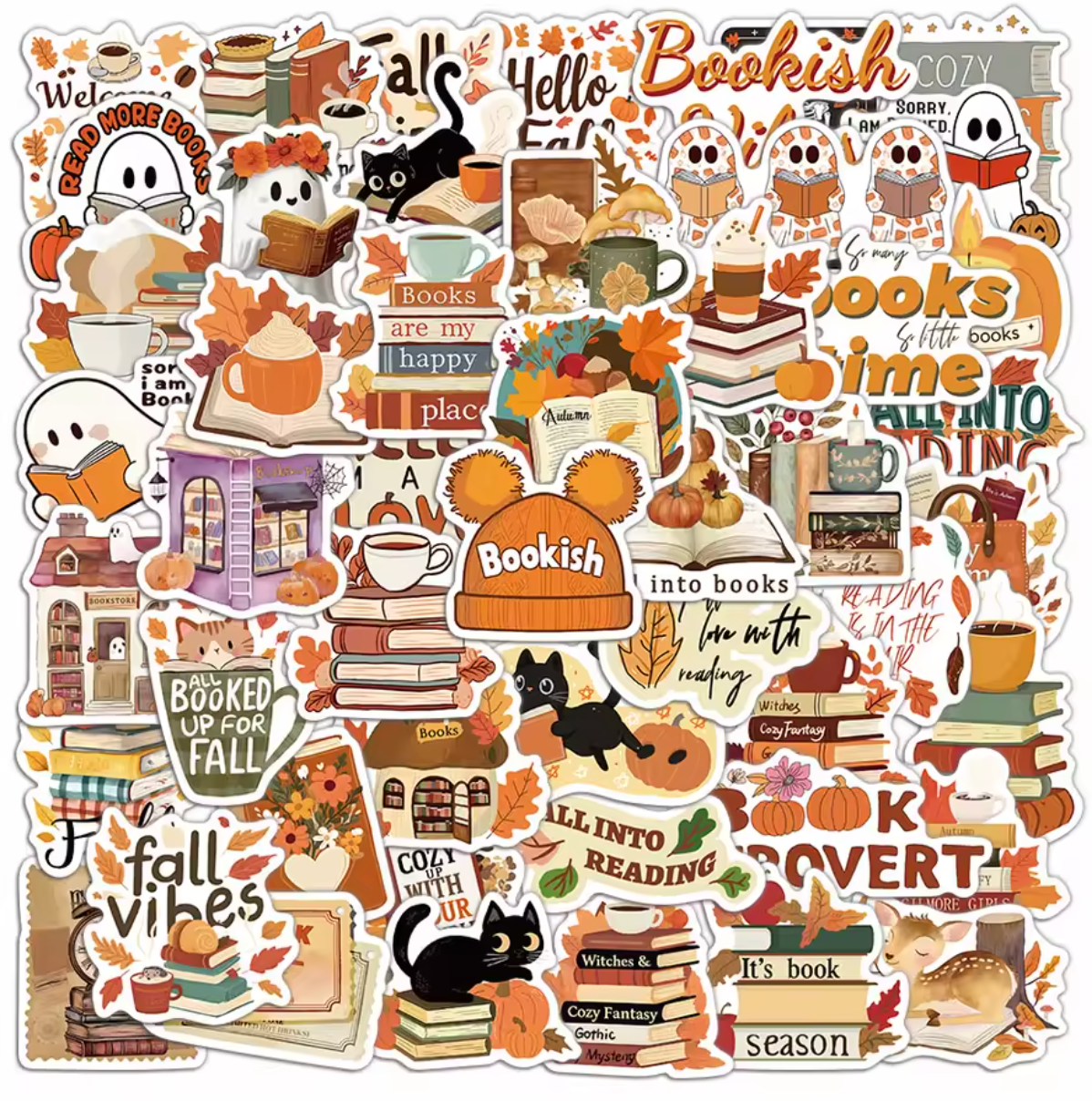 50 Stickers Vinil Lectura & Fantasmas Otoño