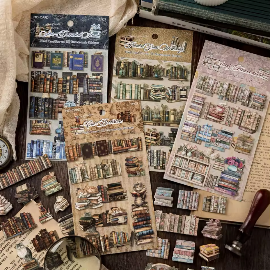 2 Hojas de stickers cartulina delgada Libros