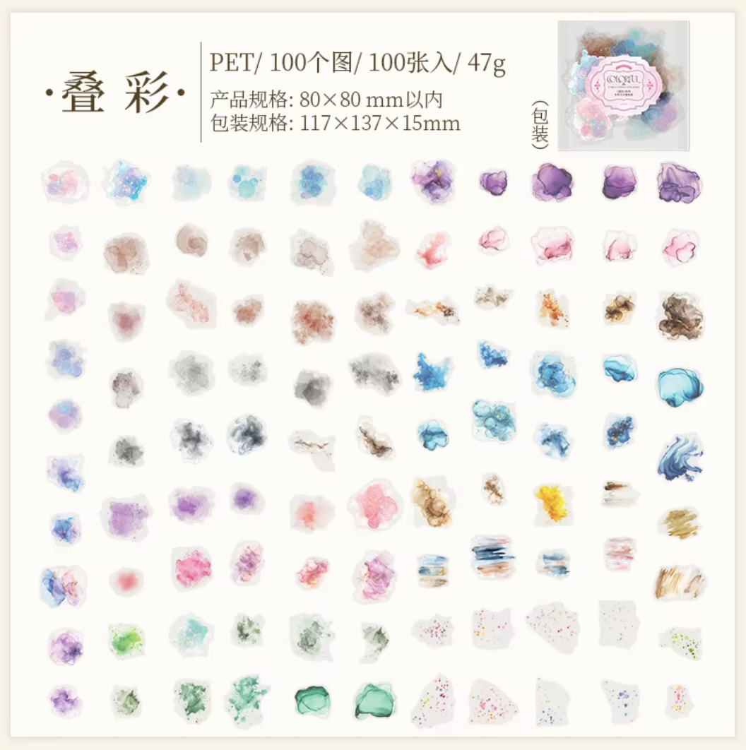 100 Stickers Manchas acuarela