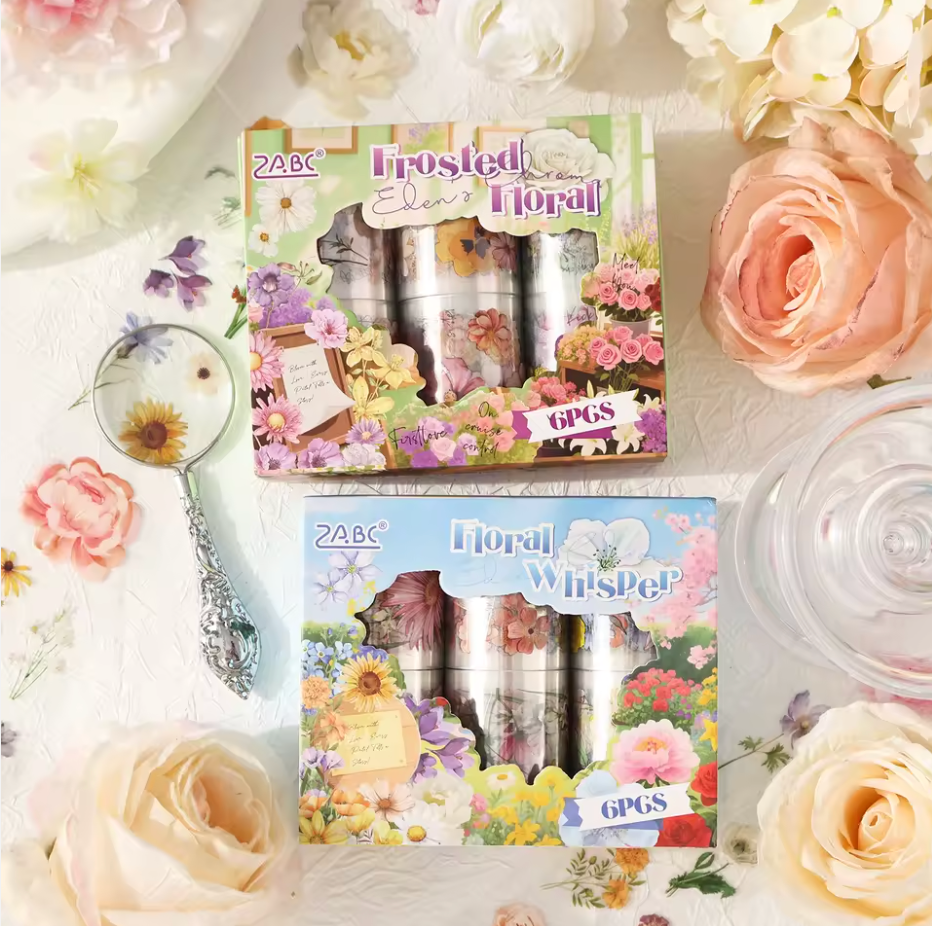 6 Washi Tapes anchos de flores del campo