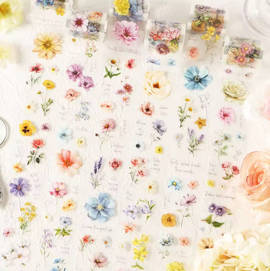 6 Washi Tapes anchos de flores del campo