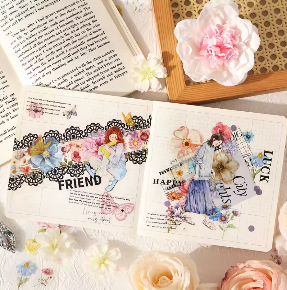 6 Washi Tapes anchos de flores del campo