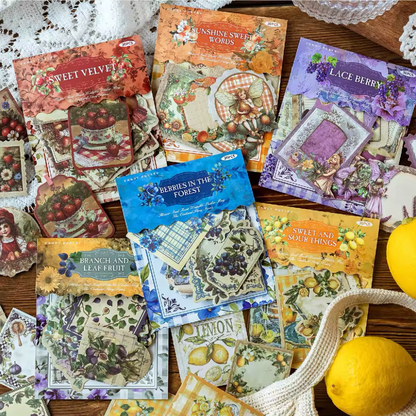 30 Stickers Timbres postales Frutas & Hadas Vintage
