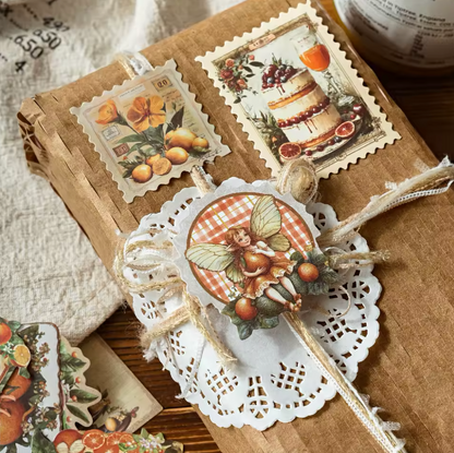 30 Stickers Timbres postales Frutas & Hadas Vintage