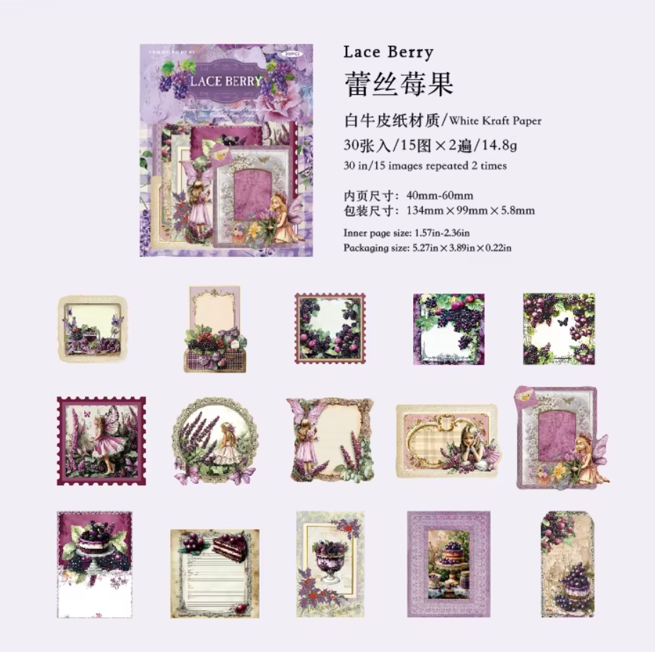 30 Stickers Timbres postales Frutas & Hadas Vintage