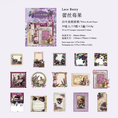 30 Stickers Timbres postales Frutas & Hadas Vintage