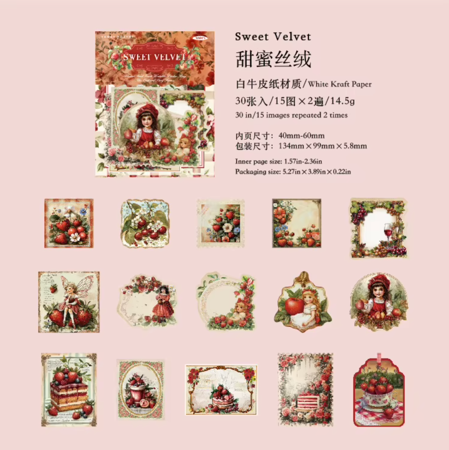 30 Stickers Timbres postales Frutas & Hadas Vintage