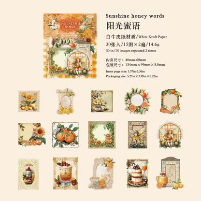 30 Stickers Timbres postales Frutas & Hadas Vintage