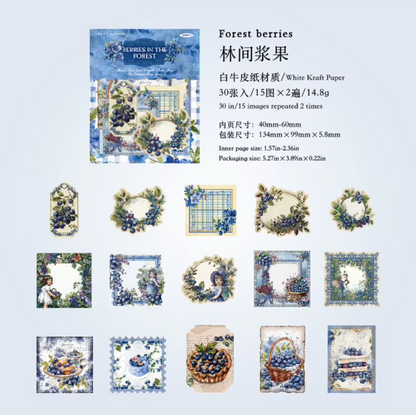 30 Stickers Timbres postales Frutas & Hadas Vintage