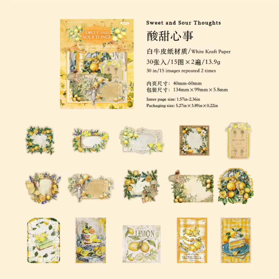 30 Stickers Timbres postales Frutas & Hadas Vintage