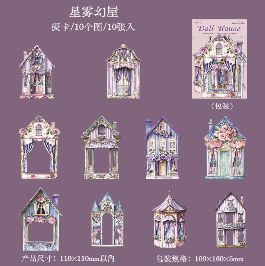 10 Casas de muñecas & Fondos Vintage Cartulina