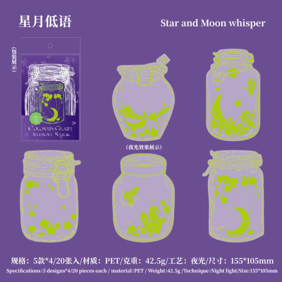 20 Frascos transparentes & fosforescentes