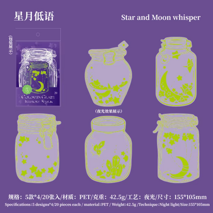 20 Frascos transparentes & fosforescentes