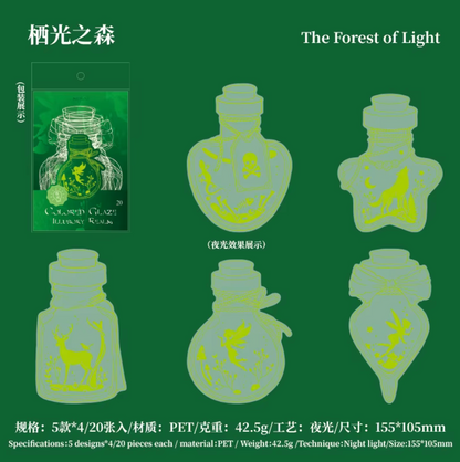 20 Frascos transparentes & fosforescentes