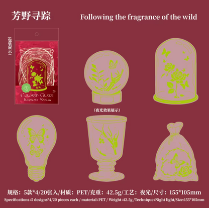 20 Frascos transparentes & fosforescentes