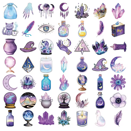 50 Stickers transparentes holograficos Misticos