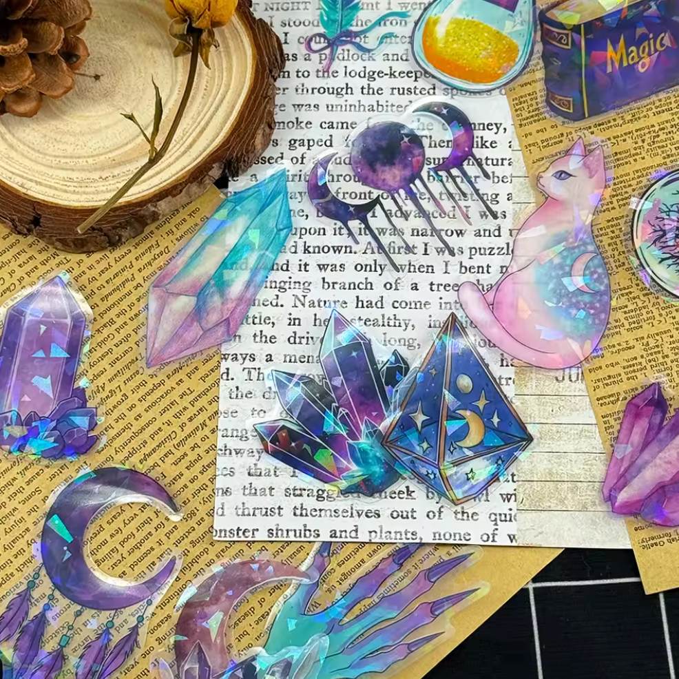 50 Stickers transparentes holograficos Misticos