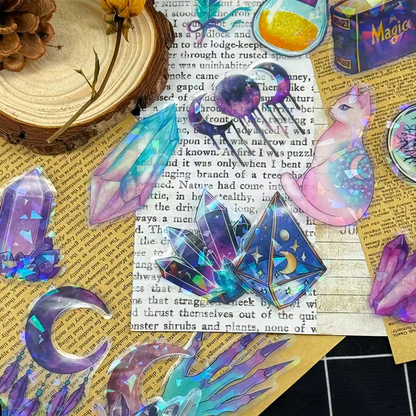 50 Stickers transparentes holograficos Misticos