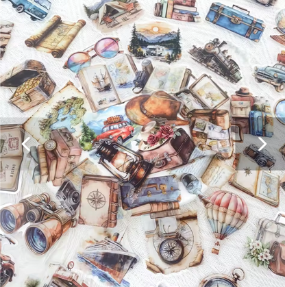 50 Stickers transparentes Viaje Retro