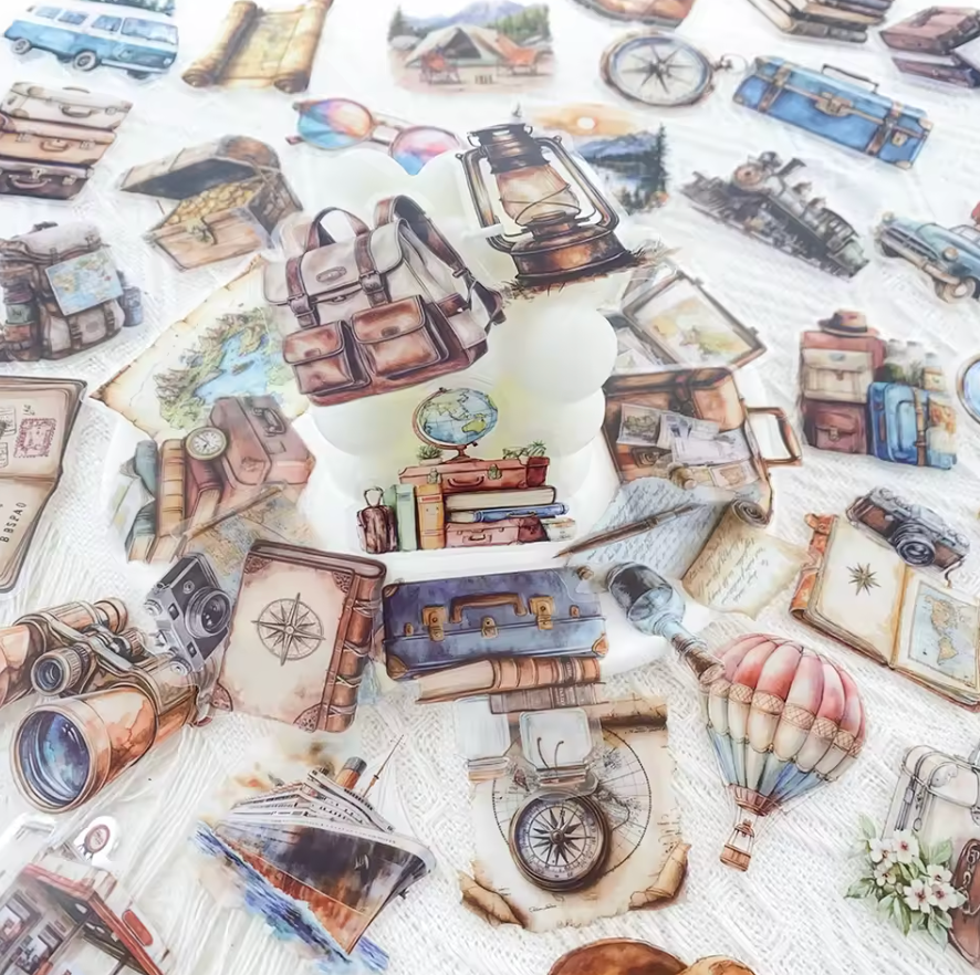 50 Stickers transparentes Viaje Retro