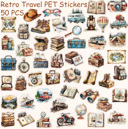 50 Stickers transparentes Viaje Retro