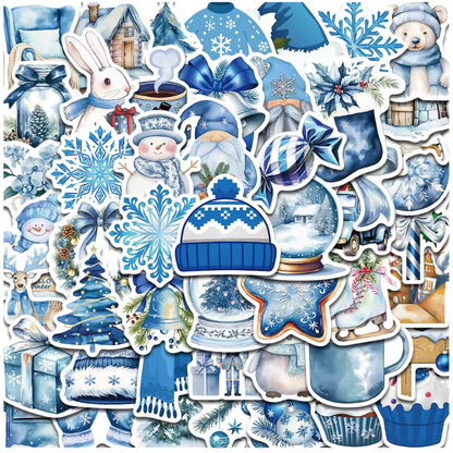50 Stickers Vinil Navidad Azul
