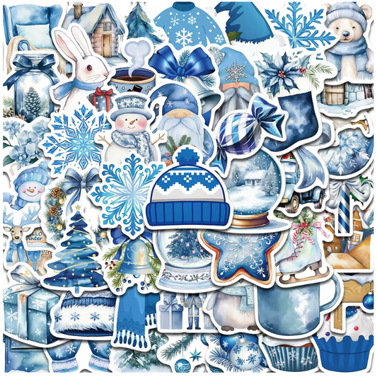50 Stickers Vinil Navidad Azul
