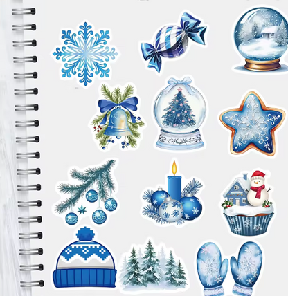 50 Stickers Vinil Navidad Azul