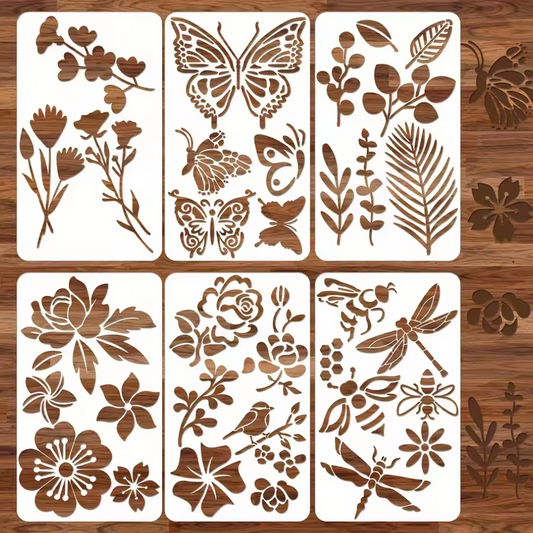 6 Stencils Mariposas, plantas & insectos