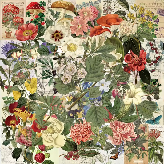 50 Stickers transparentes flores vintage