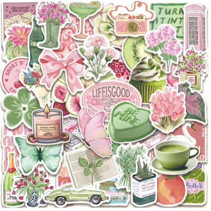 50 Stickers Vinil Rosa & Verde