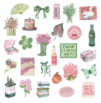 50 Stickers Vinil Rosa & Verde