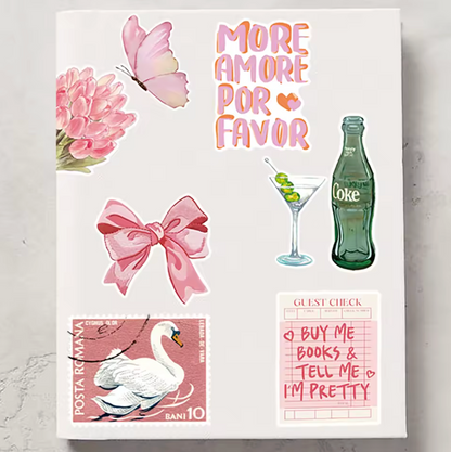 50 Stickers Vinil Rosa & Verde