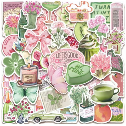 50 Stickers Vinil Rosa & Verde