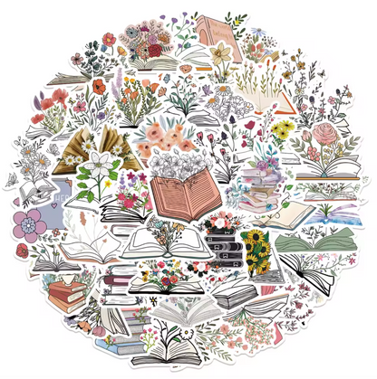 50 Stickers Vinil Libros & Flores