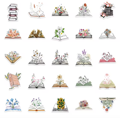 50 Stickers Vinil Libros & Flores