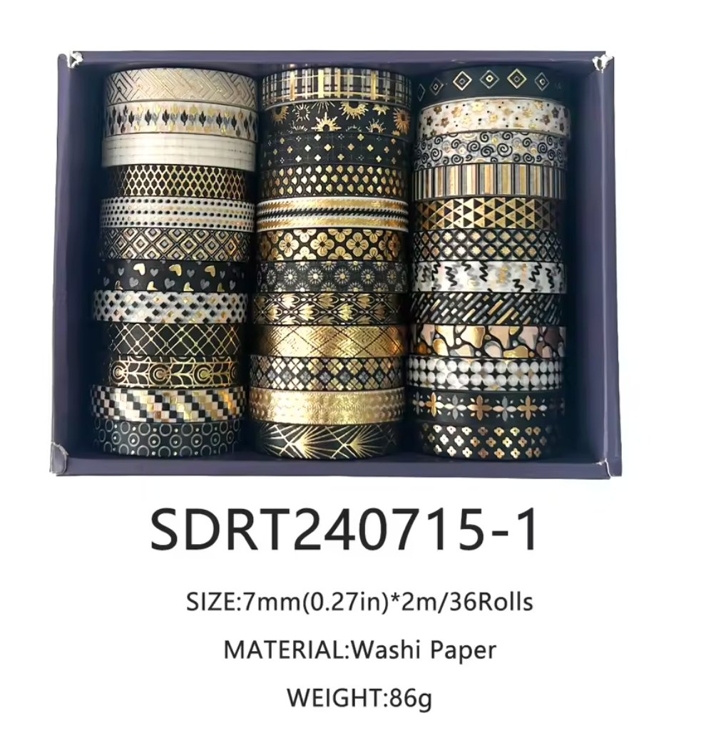 36 Washi Tapes con foil dorado