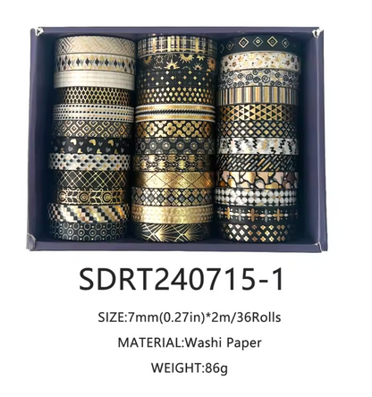 36 Washi Tapes con foil dorado