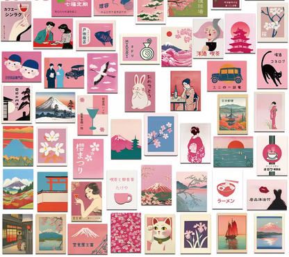 50 Stickers Vinil Rosa Japones