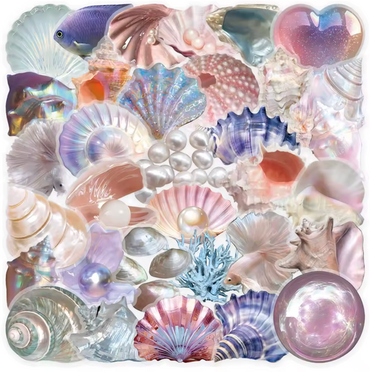 50 Stickers transparentes Conchas & perlas