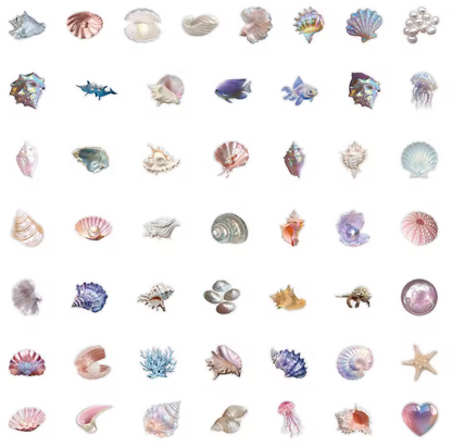 50 Stickers transparentes Conchas & perlas