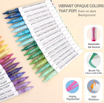 9 Plumones punta pincel acrilico - Varios Colores