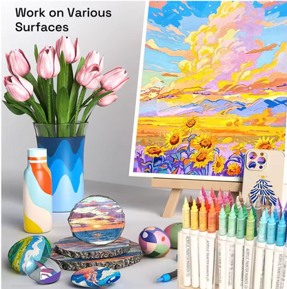 9 Plumones punta pincel acrilico - Varios Colores