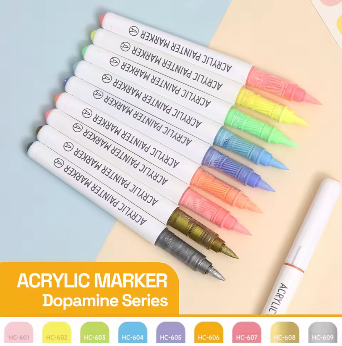 9 Plumones punta pincel acrilico - Varios Colores