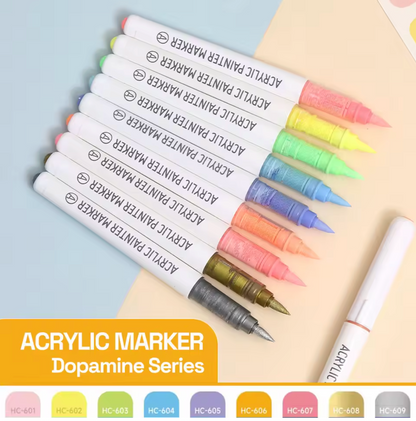 9 Plumones punta pincel acrilico - Varios Colores